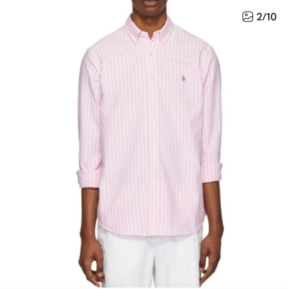 Ralph Lauren Men's 100% Cotton Button Down Shirt in Pink and White Stripes - Picture 7 of 7